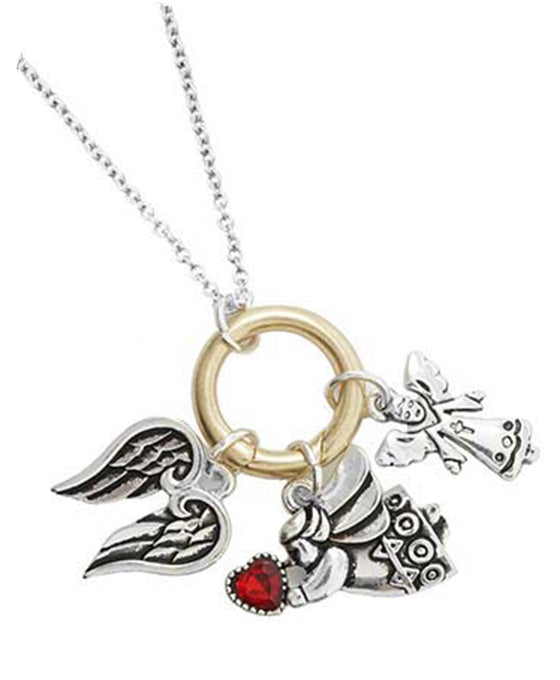 Angel Charm Cluster Necklace