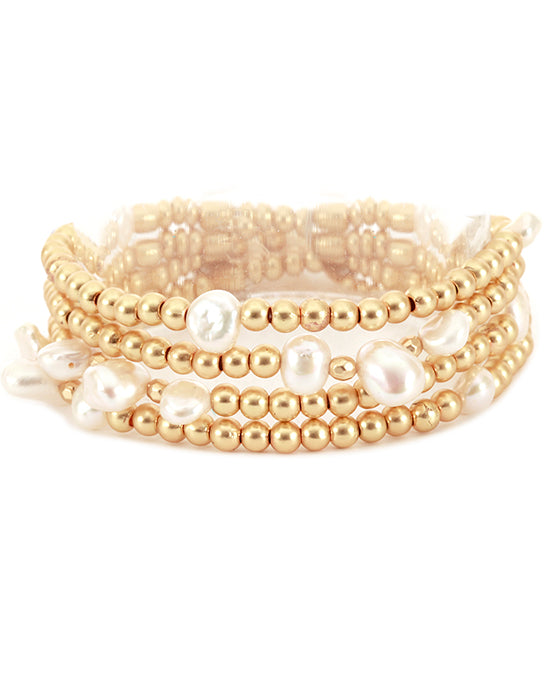 Glass Pearl CCB Layered Elastic Bracelet