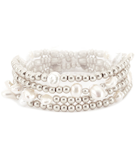 Glass Pearl CCB Layered Elastic Bracelet