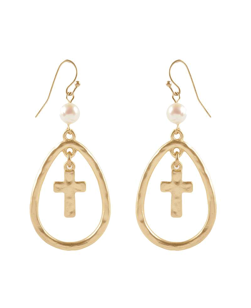 Metal Cross & Teardrop Earring