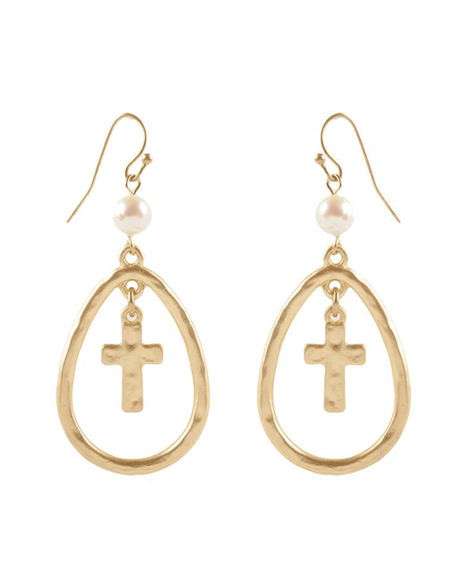 Metal Cross & Teardrop Earring