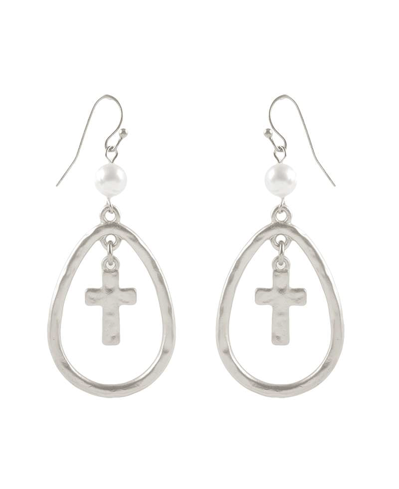 Metal Cross & Teardrop Earring