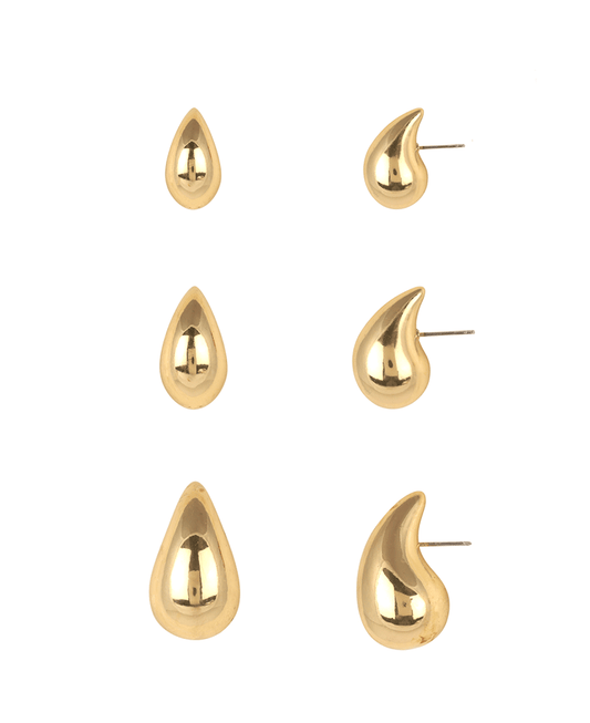 Metal Teardrop 3 Pair Earring