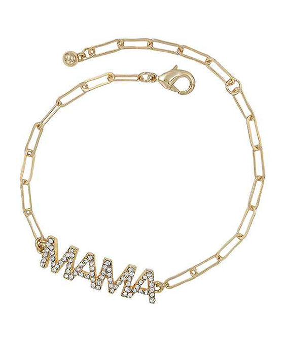 Mama Pave Stone Chain Bracelet