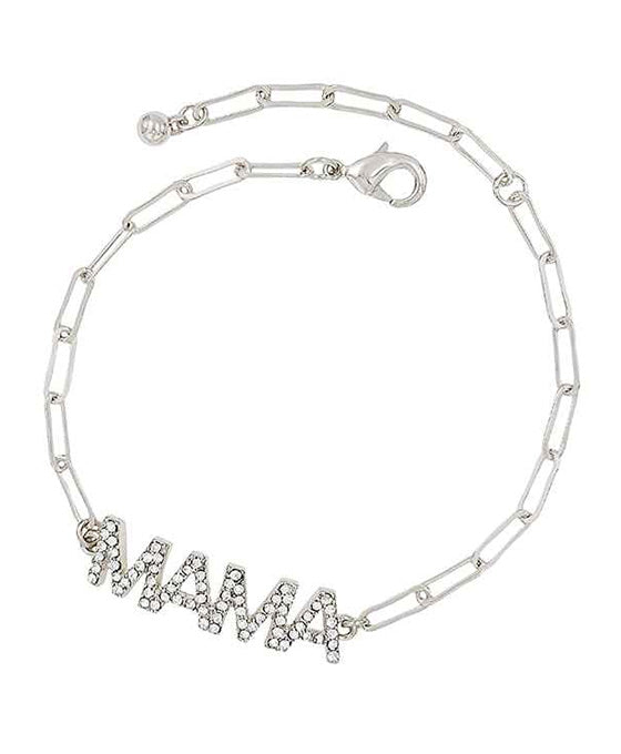 Mama Pave Stone Chain Bracelet