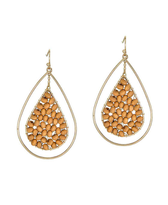 Wood Woven Teardrop Metal Earring