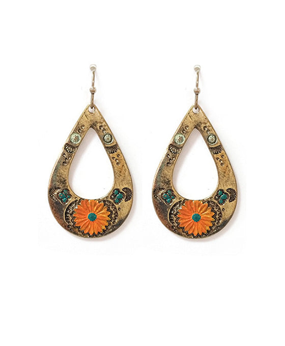 Flower Teardrop Metal Earring