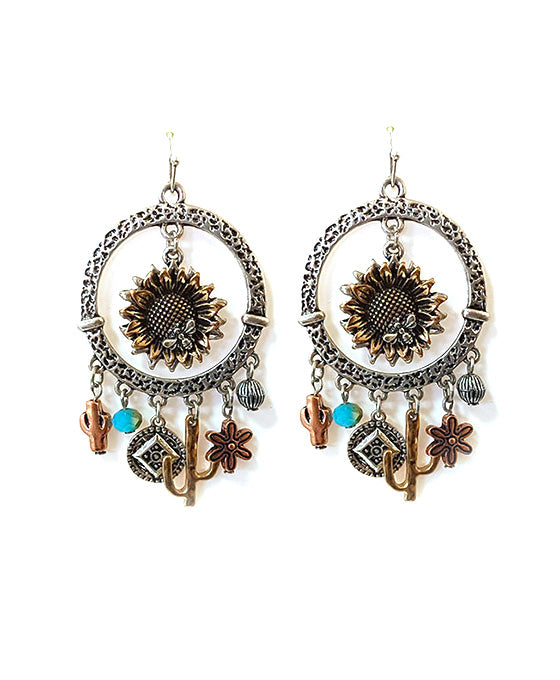 Sunflower w/ Multi Charms Earring