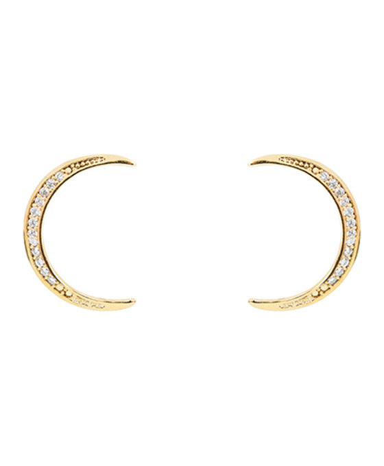 14KT Gold Dipped Crescent Moon CZ Earring