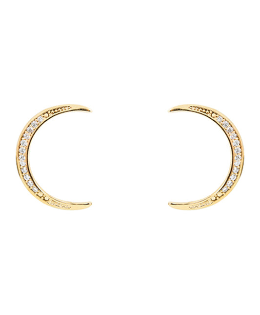 14KT Gold Dipped Crescent Moon CZ Earring