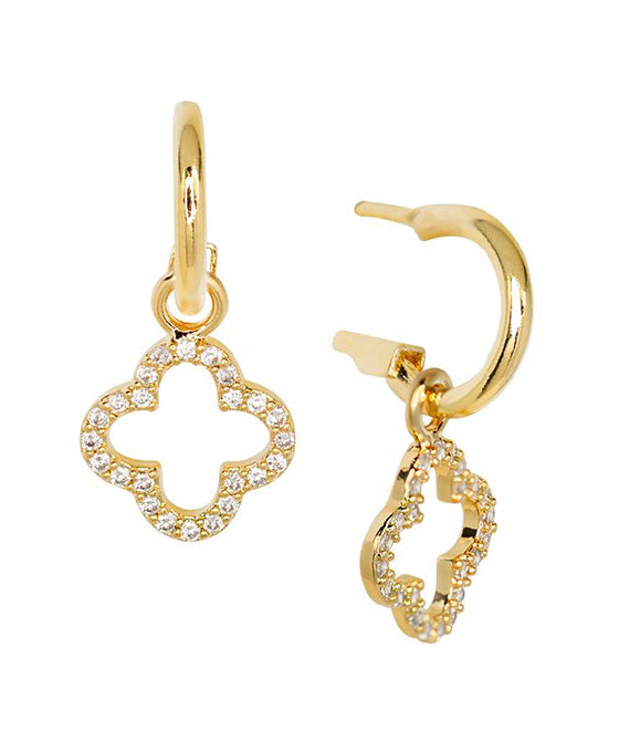 14KT Gold Dipped CZ Clover Pin Earring