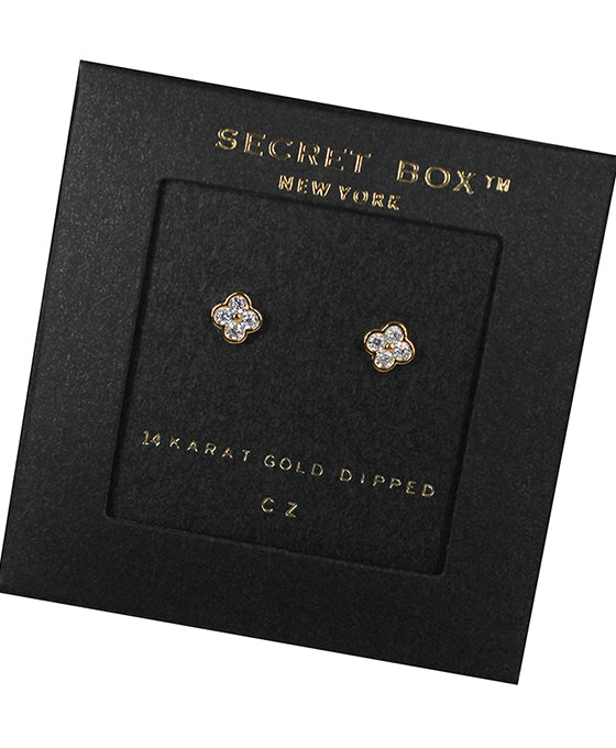 14K Gold Dipped Clover CZ Stud Earring
