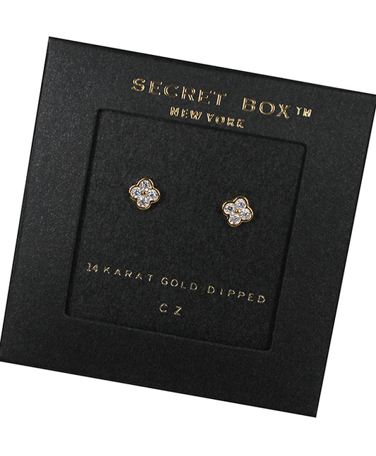 14K Gold Dipped Clover CZ Stud Earring