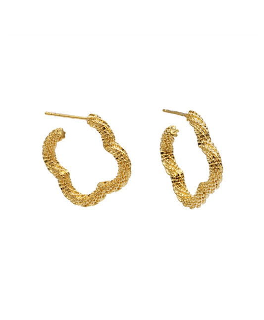 14KT Gold Dipped Rope Clover Hoop Earring