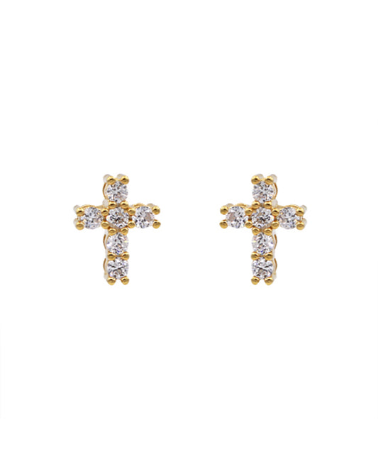 14K Gold Dipped 3D Cross CZ Stud Earring