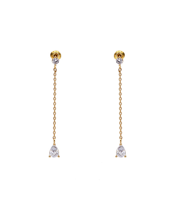 14K Gold Dipped CZ Dangle Chain Stud Earring