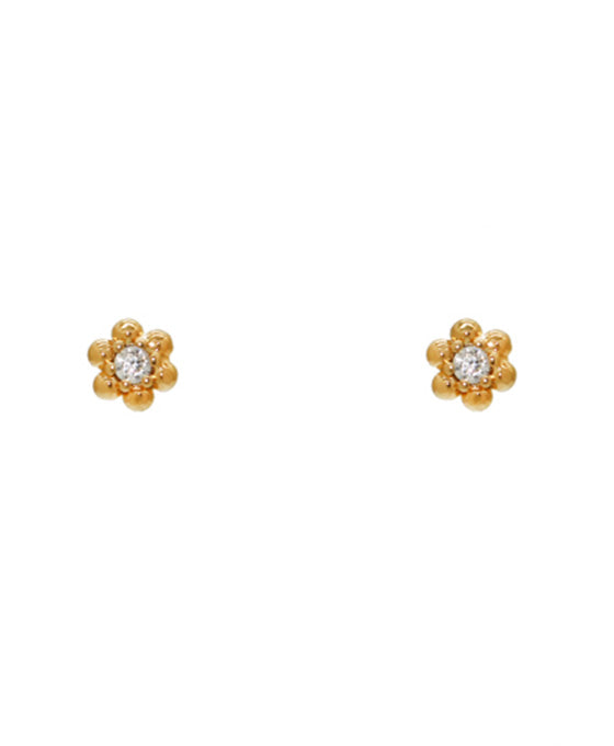 14K Gold Dipped Mini Flower w/ CZ Stud Earring