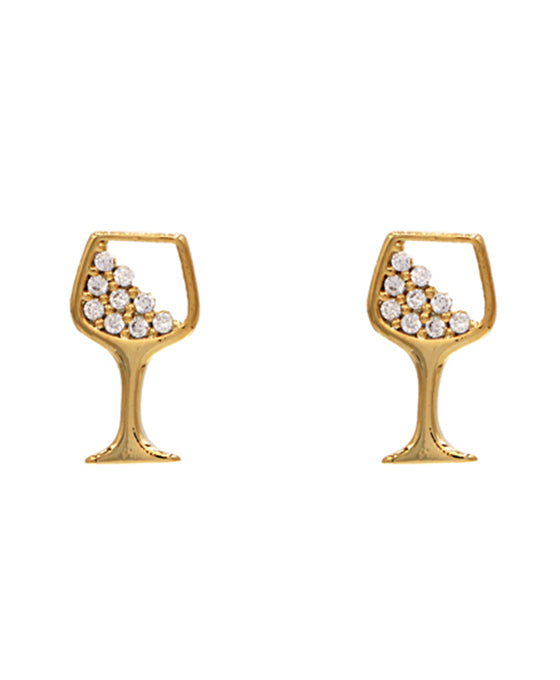 14K Gold Dipped Wine Glass CZ Earring