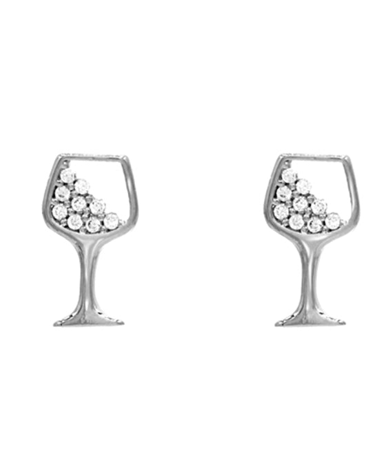 14K Gold Dipped Wine Glass CZ Earring