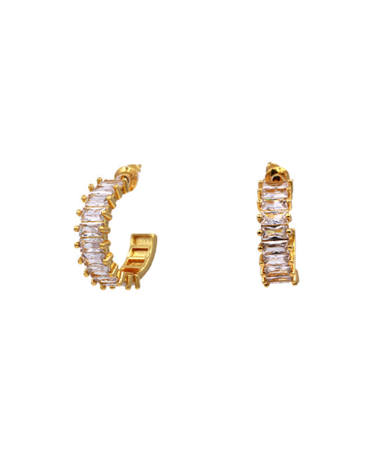 14K Gold Dipped Baguette CZ Paved Hoop Earring