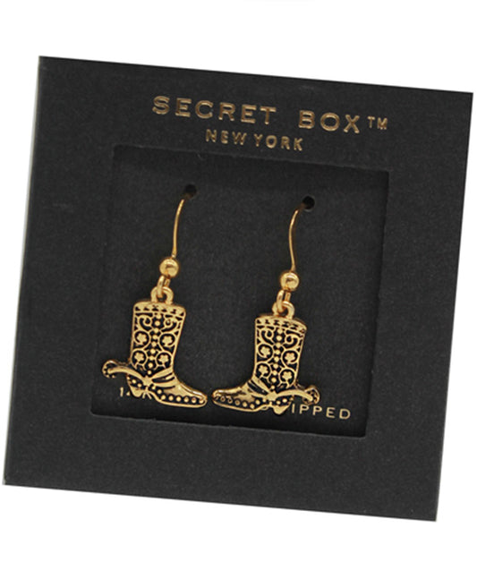 14K Gold Dipped Antique Cowboy Boots Drop Earring