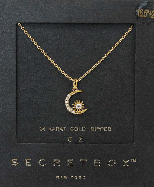 14KT Gold Dipped Moon & Star CZ Necklace