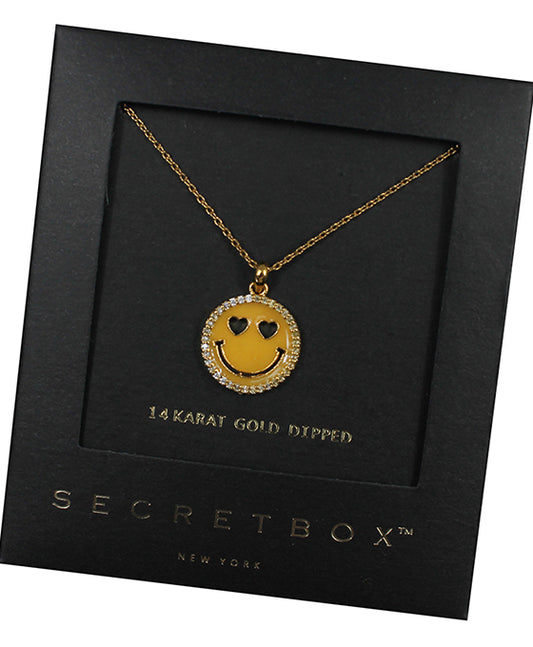 14K Gold Dipped Yellow Enamel Smile Face CZ Necklace