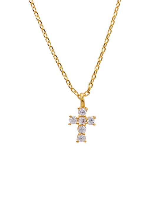 14K Gold Dipped 3D Cross CZ Pendant Necklace