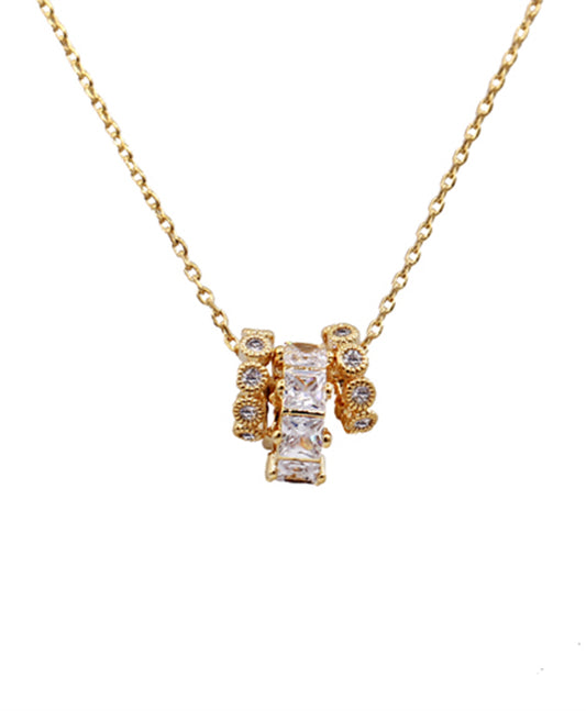 14K Gold dipped 3 CZ Ring Necklace