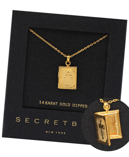 14K Gold Dipped Bible Locket Pendant Necklace