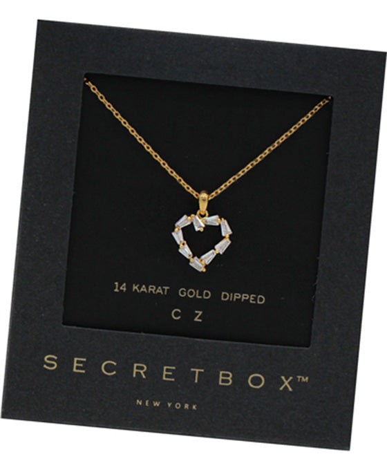 14K Gold Dipped Heart Baguette CZ Necklace