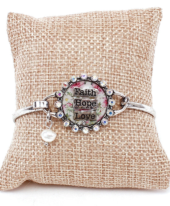 FAITH HOPE LOVE Floral Wire Bracelet