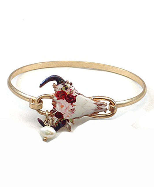 Steer Head Floral Wire Bracelet