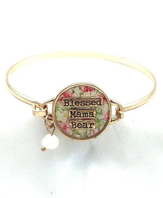 Floral Blessed Mama Bear Wire Bracelet