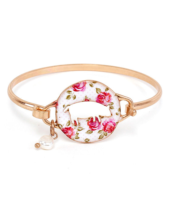 Floral Pig Cutout Wire Bracelet