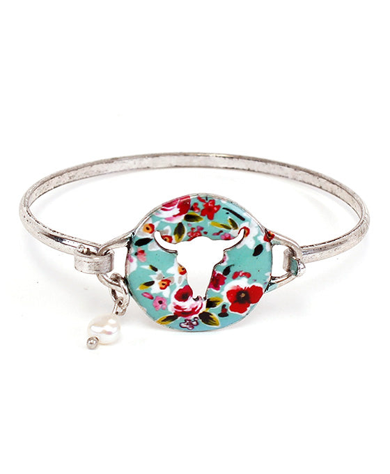 Floral Steer Head Cutout Wire Bracelet