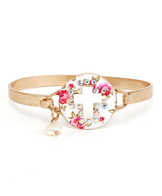 Floral Cross Cutout Wire Bracelet