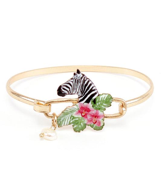 Zebra Floral Print Wire Bracelet