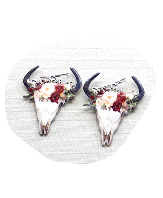 Large Steer Head Floral Earring