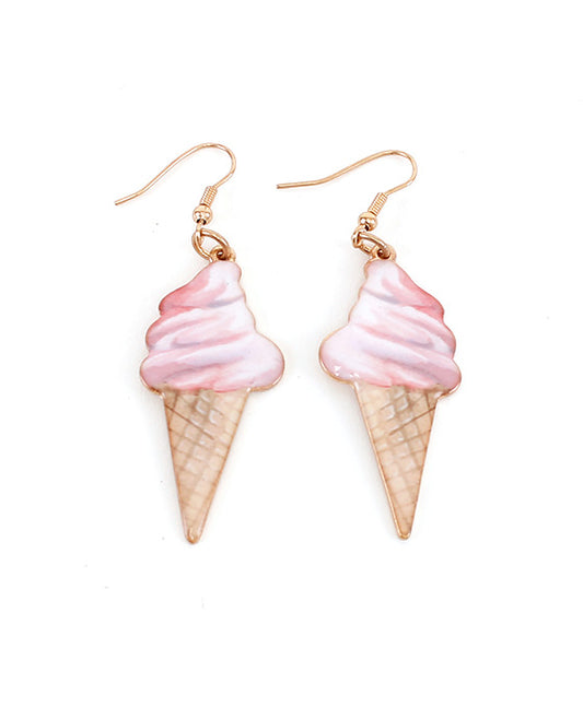 Pink Ice Cream Cone Print Earring