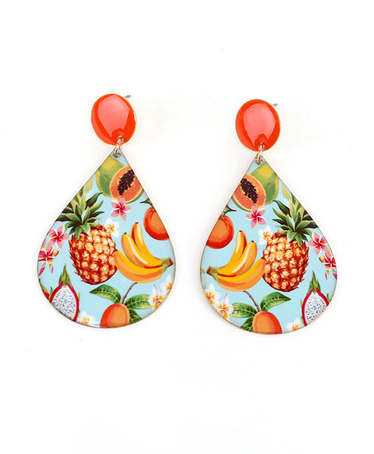 Tropical Fruit Print Teardrop Earring