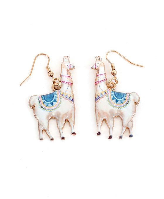 White Llama Print Earring