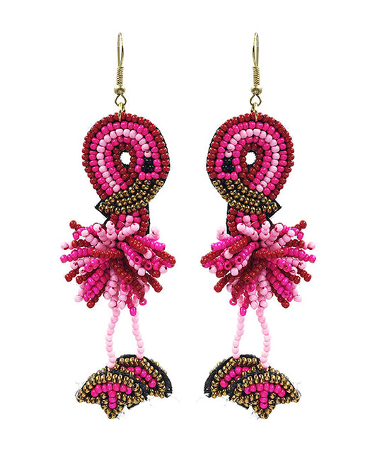 Seed Bead Flamingo Earring