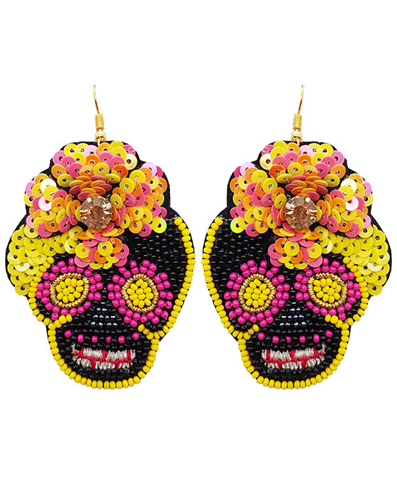 Halloween Sugar Skull Beaded Earring