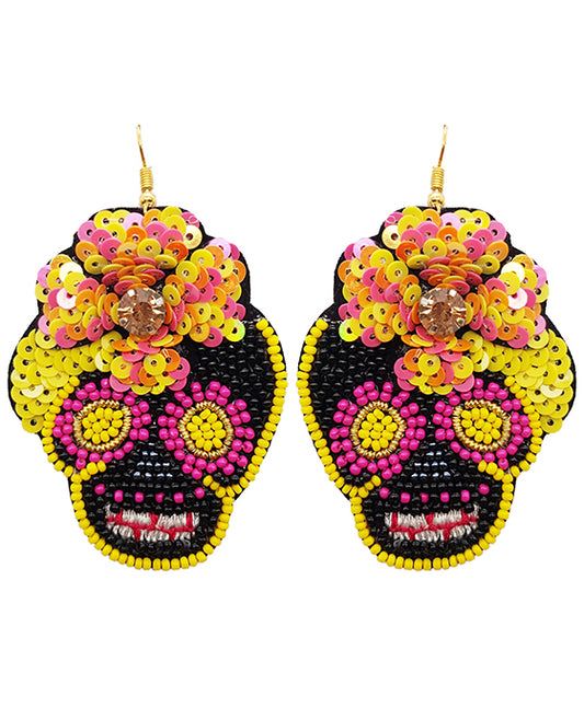 Halloween Sugar Skull Beaded Earring