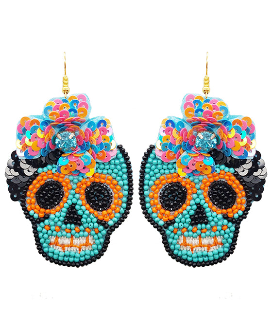 Halloween Sugar Skull Beaded Earring