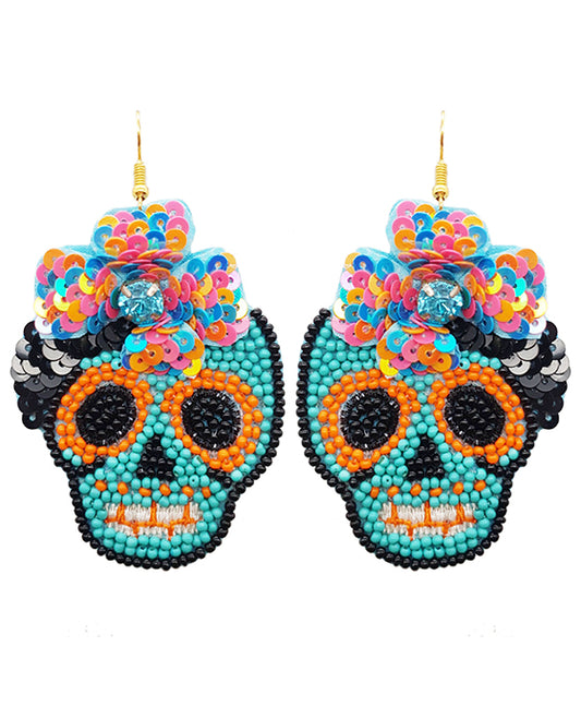 Halloween Sugar Skull Beaded Earring