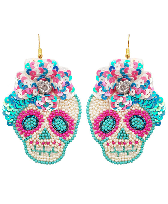 Halloween Sugar Skull Beaded Earring