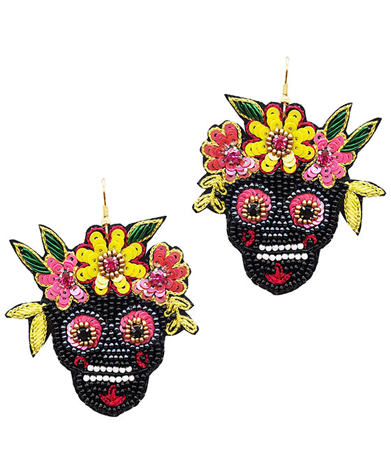 Halloween Sugar Skull Beaded Earring