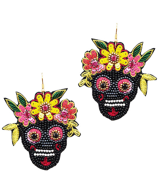 Halloween Sugar Skull Beaded Earring